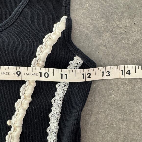 Vintage Y2K Ribbed Coquette Lace Black White Tank Top Made in USA Women's Small - Picture 4 of 5